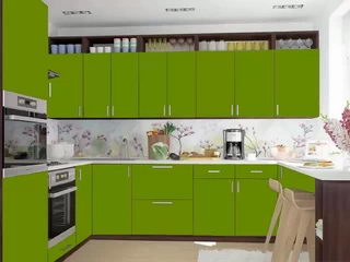Недорогая и красива П-Образная кухня со столом под окном серии МоДа VIP-Master