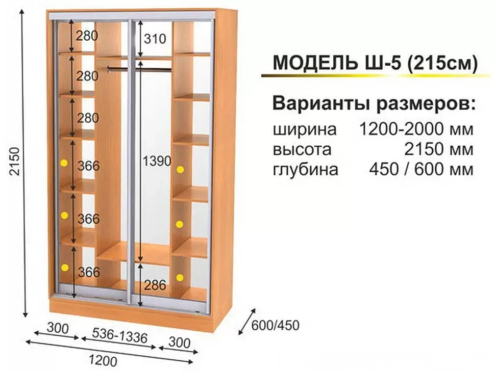 Шафа-купе дводверна Ш-5 1200x2250x450 Фенікс фото 2 Шафа-купе дводверна Ш-5 1200x2250x450 Фенікс фото 2