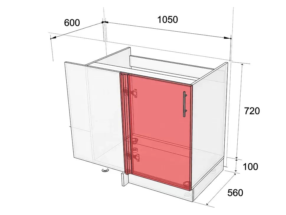 Размеры нижней угловой тумбы под мойку НСЩМ 1050x820x600 для кухни Рост™