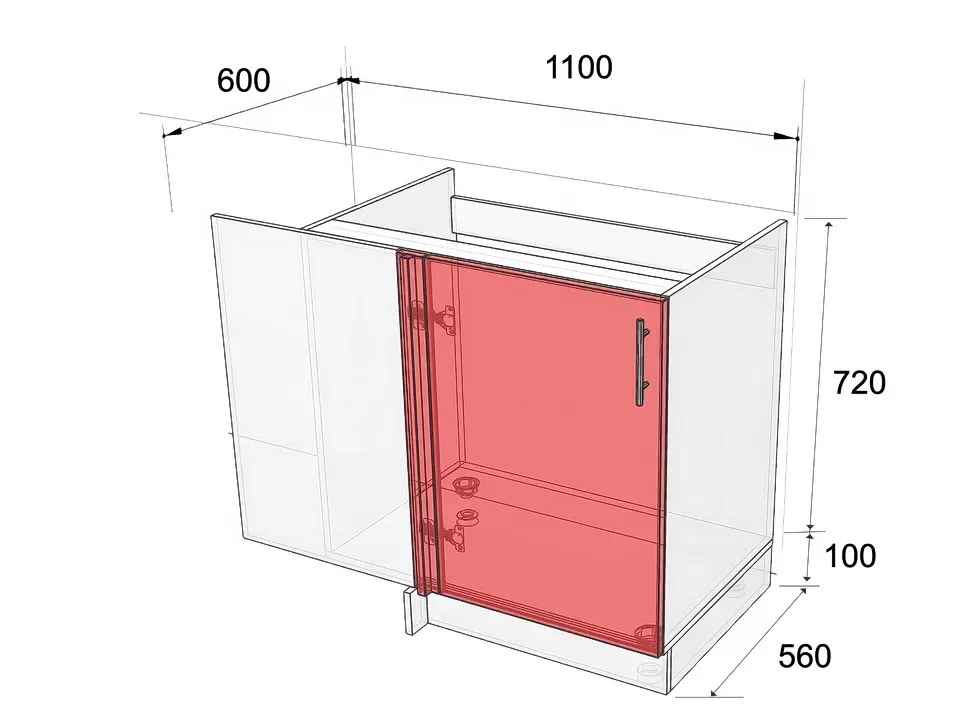 Размеры нижней угловой тумбы под мойку НСЩМ 1100x820x600 для кухни Рост™