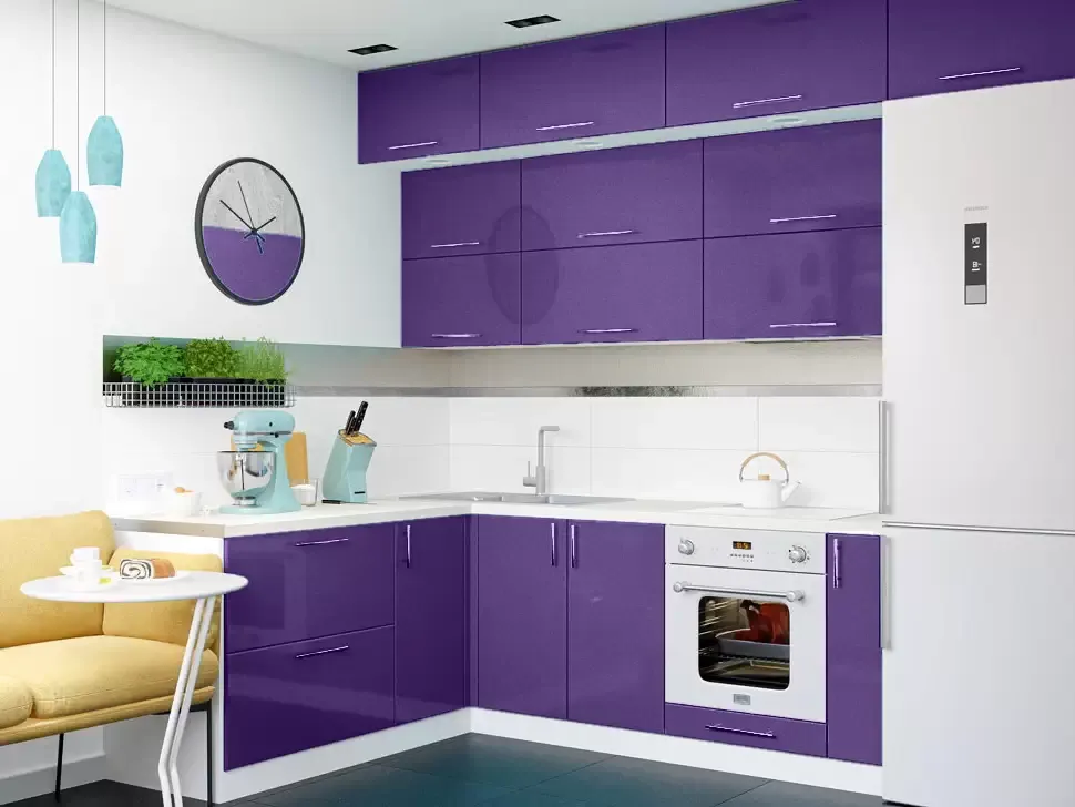 Фиолетовый металлик угловая кухня Color-MIX VIP-Master 2800x1800