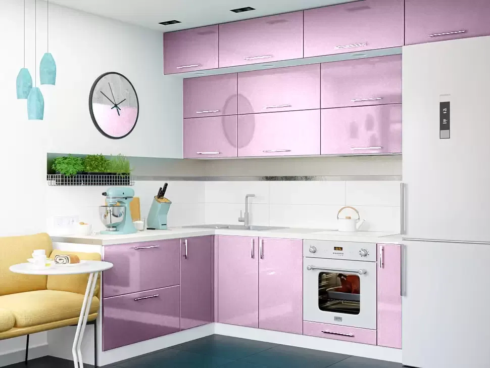 Розовый металлик угловая кухня Color-MIX VIP-Master 2800x1800