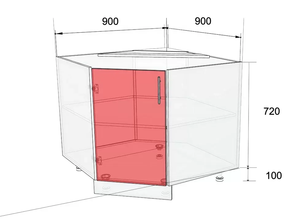 Размеры нижней угловой тумбы НСТР 900x820x900 для кухни Рост™