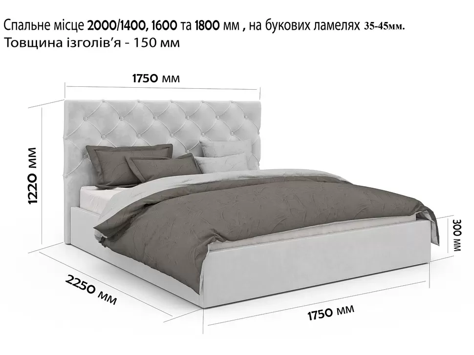 Двоспальне ліжко Велюр Viorina DEKO 1400/1600/1800×2000 – деталі виробу