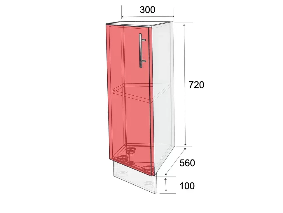 Размеры нижней угловой тумбы НСКУ 300x820x560 для кухни Рост™