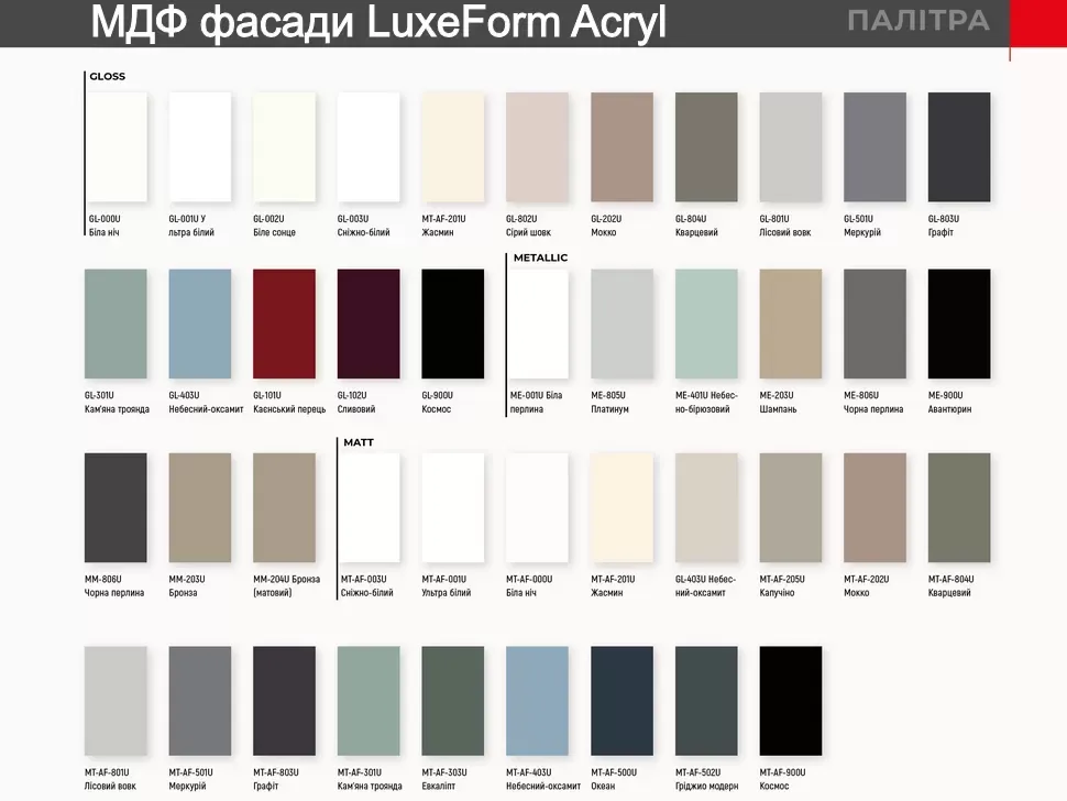 МДФ фасады LuxeForm™ акриловые Acryl МДФ фасады LuxeForm™ акриловые Acryl
