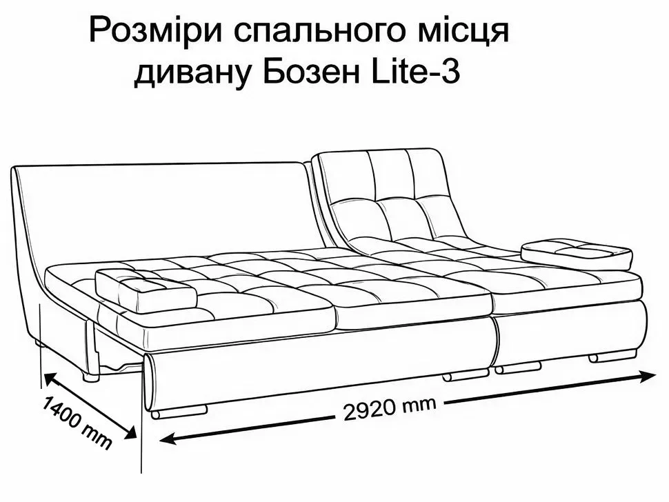 Размеры спального места углового дивана Бозен Lite-3 Константа модульный пума