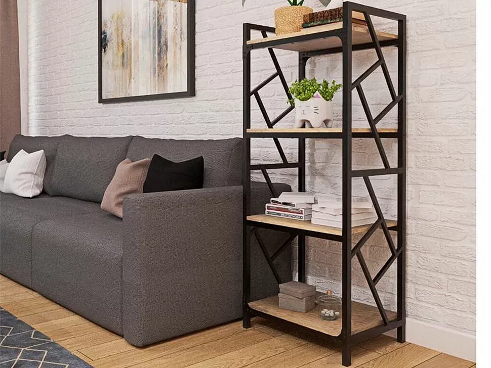 Стеллаж Ромбо Loft 4 полки цвет Вествуд мебельная фабрика Металл-Дизайн
