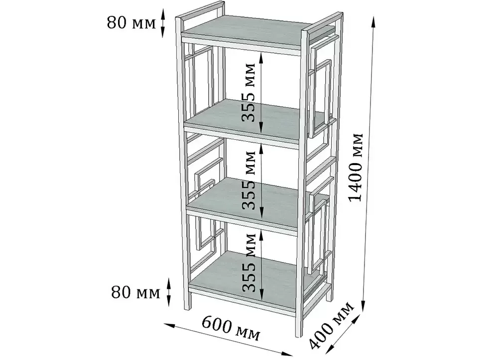 Размеры стеллажа Ромбо Loft 4 полки мебельная фабрика Металл-Дизайн
