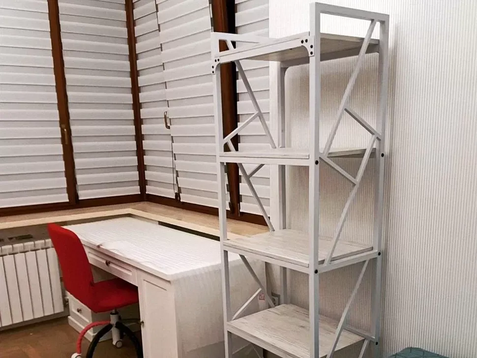 Белый стеллаж Ромбо Loft 5 полок цвет ДСП Аляска мебельная фабрика Металл-Дизайн в интерьере