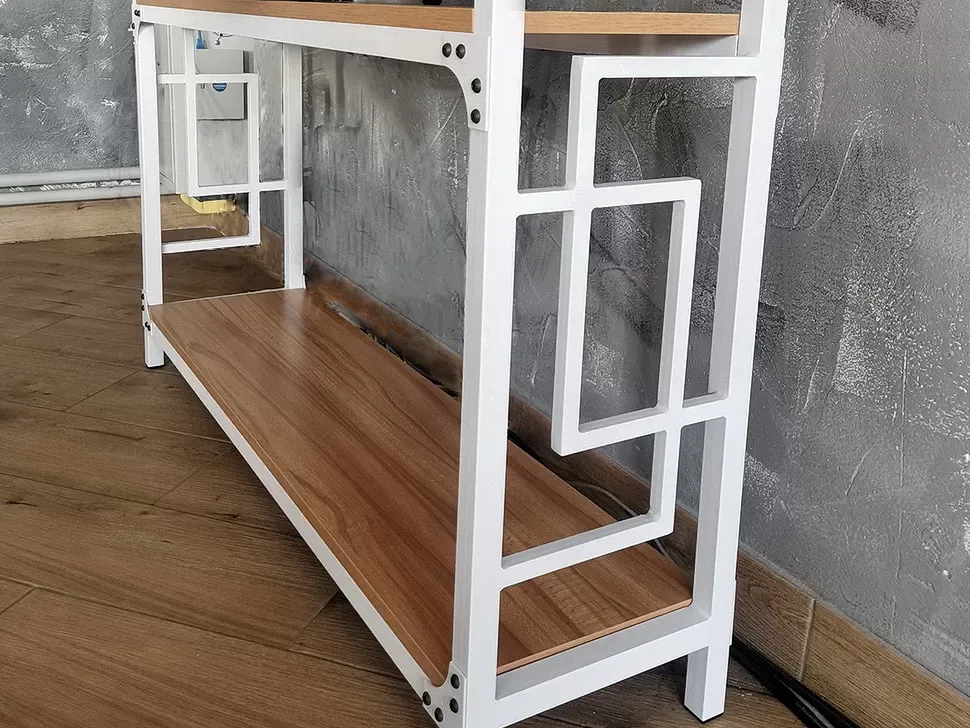 Белый стеллаж Квадро Лонг Loft 2 полки цвет ДСП дуб Античный мебельная фабрика  Металл-Дизайн в интерьере