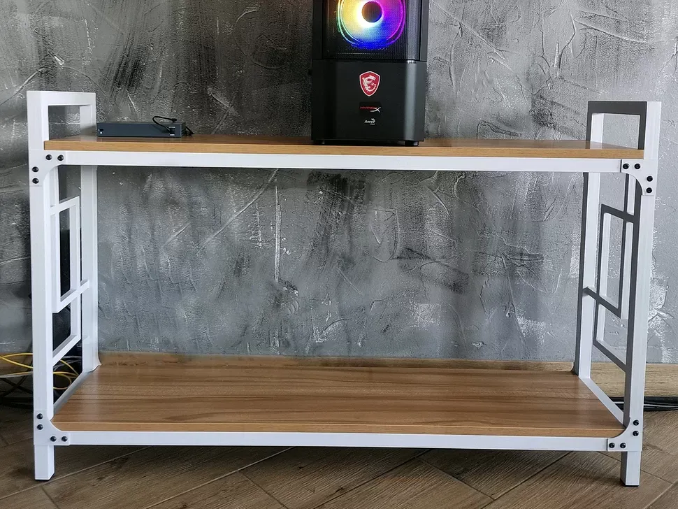 Белый стеллаж Квадро Лонг Loft 2 полки цвет ДСП дуб Античный мебельная фабрика  Металл-Дизайн в интерьере