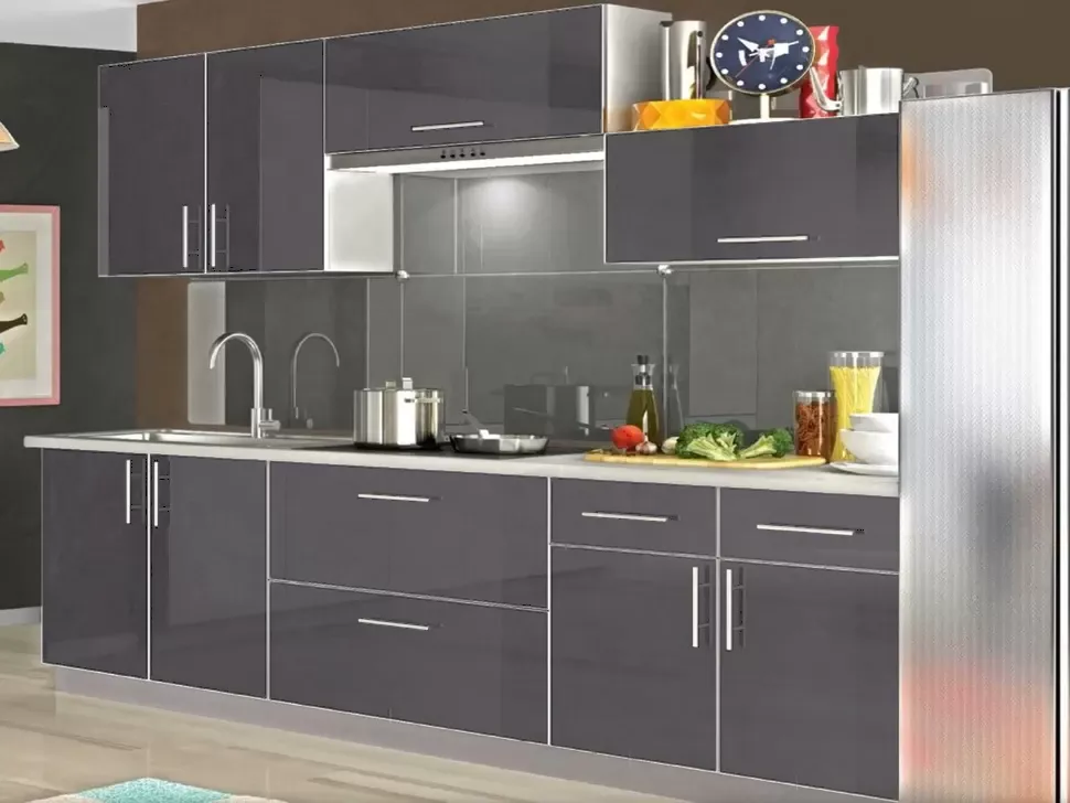 Серая прямая кухня ВИП-Мастер М.Глосс 2400 ❀ VIP-Master M.Gloss Black 2,4 метра Серая прямая кухня ВИП-Мастер М.Глосс 2400 ❀ VIP-Master M.Gloss Black 2,4 метра