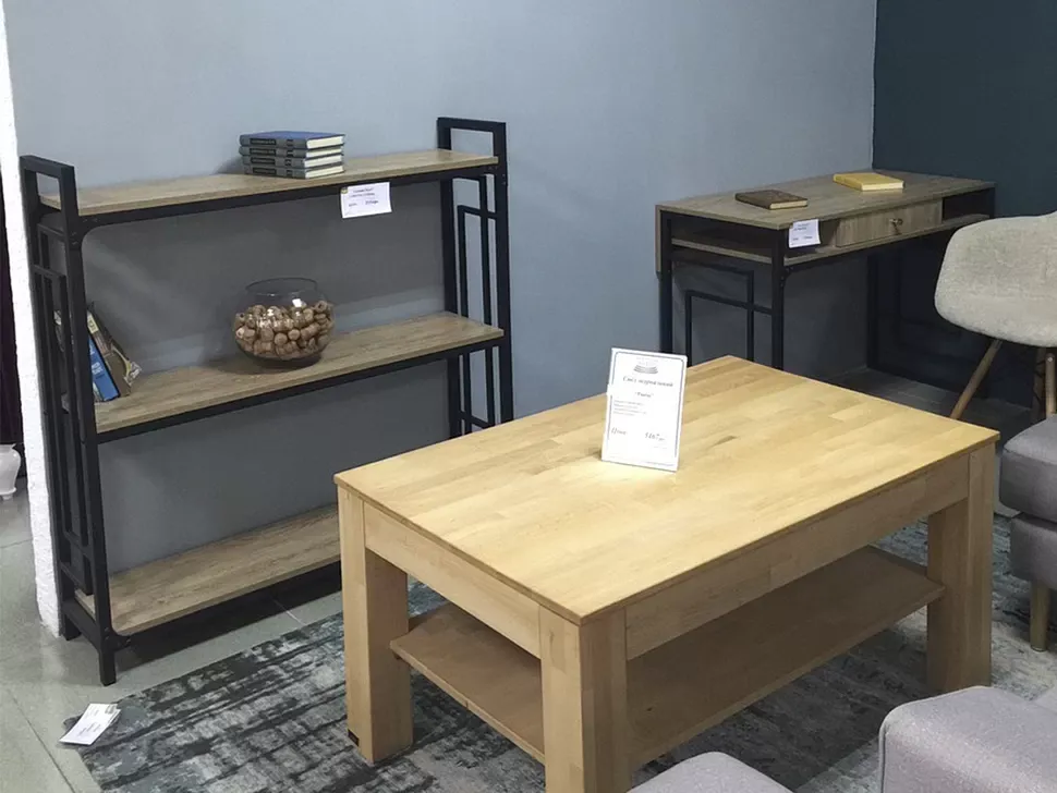 Черный стеллаж Квадро Лонг Loft  3 полки цвет ДСП Вествуд в интерьере мебельная фабрика Металл-Дизайн