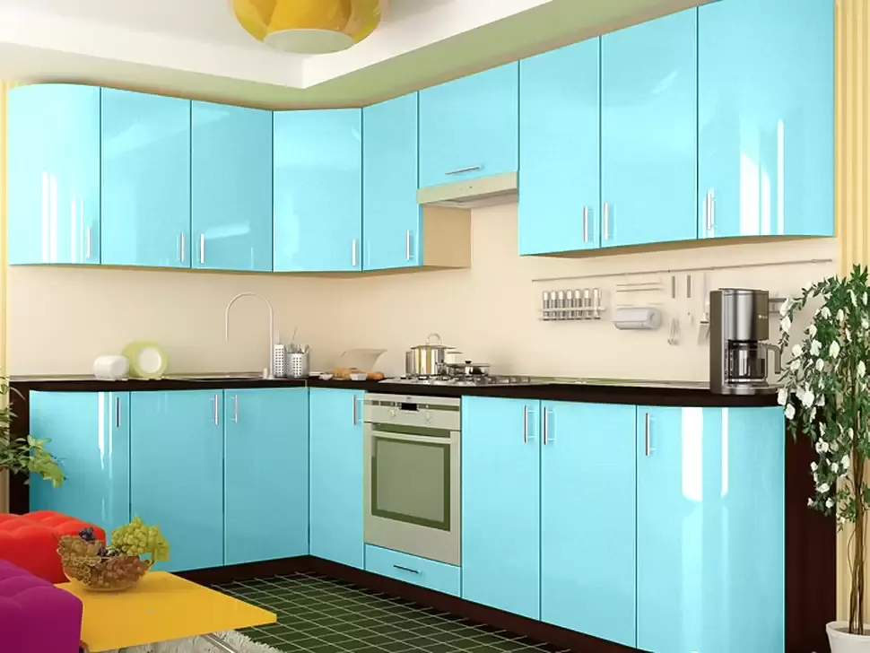 Голубой металлик угловая кухня Color-MIX VIP-Master 2700x1700