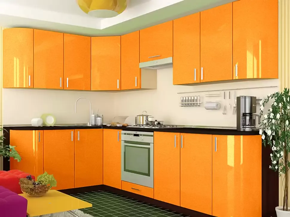 Оранжевый металлик угловая кухня Color-MIX VIP-Master 2700x1700