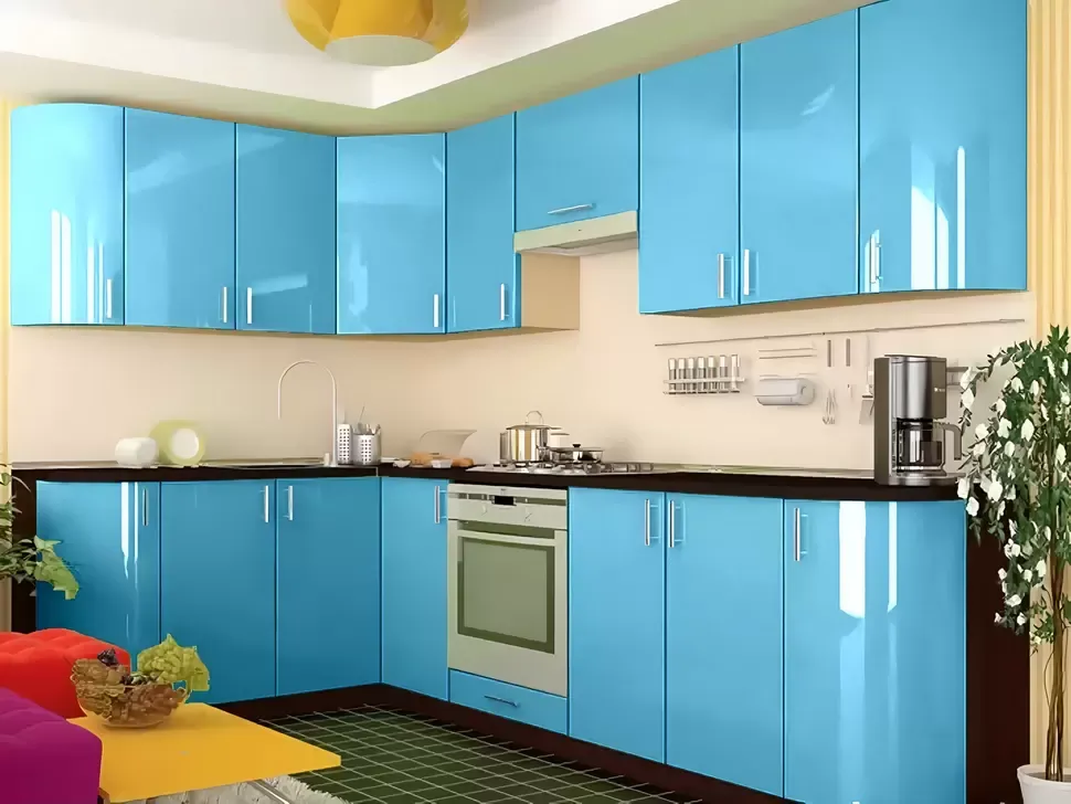 Голубой металлик угловая кухня Color-MIX VIP-Master 2700x1700