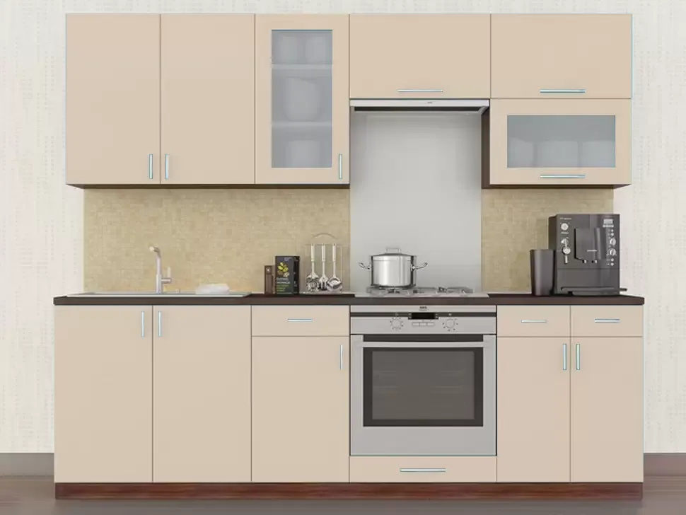 Бежевая кухня с витриной Color-MIX VIP-Master 2.4 метра Бежевая кухня с витриной Color-MIX VIP-Master 2.4 метра