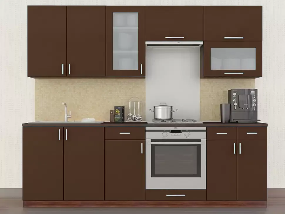 Коричневая кухня с витриной Color-MIX VIP-Master 2.4 метра Коричневая кухня с витриной Color-MIX VIP-Master 2.4 метра
