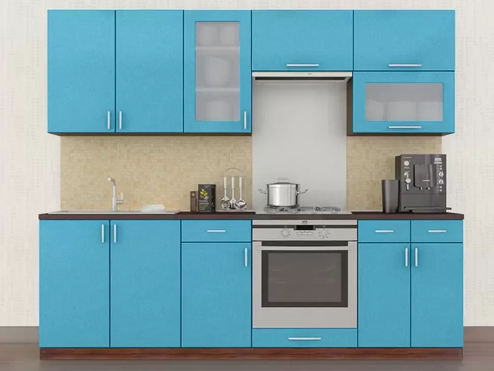 Голубая металлик кухня с витриной Color-MIX VIP-Master 2.4 метра Голубая металлик кухня с витриной Color-MIX VIP-Master 2.4 метра