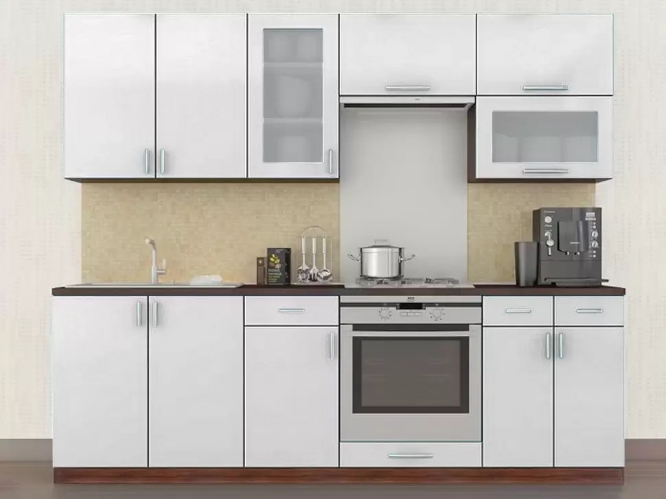 Белый металлик кухня с витриной Color-MIX VIP-Master 2.4 метра Белый металлик кухня с витриной Color-MIX VIP-Master 2.4 метра