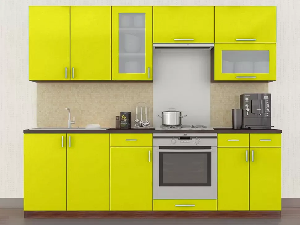 Желтый металлик кухня с витриной Color-MIX VIP-Master 2.4 метра Желтый металлик кухня с витриной Color-MIX VIP-Master 2.4 метра