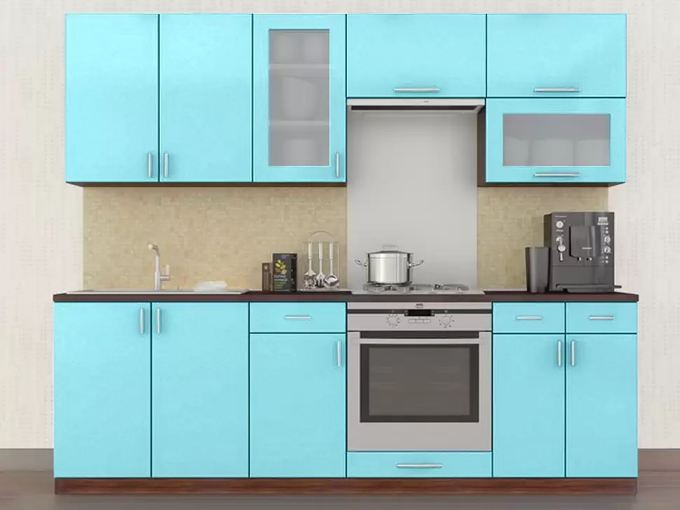 Голубой металлик кухня с витриной Color-MIX VIP-Master 2.4 метра Голубой металлик кухня с витриной Color-MIX VIP-Master 2.4 метра