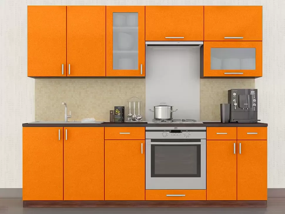 Оранжевый металлик кухня с витриной Color-MIX VIP-Master 2.4 метра Оранжевый металлик кухня с витриной Color-MIX VIP-Master 2.4 метра