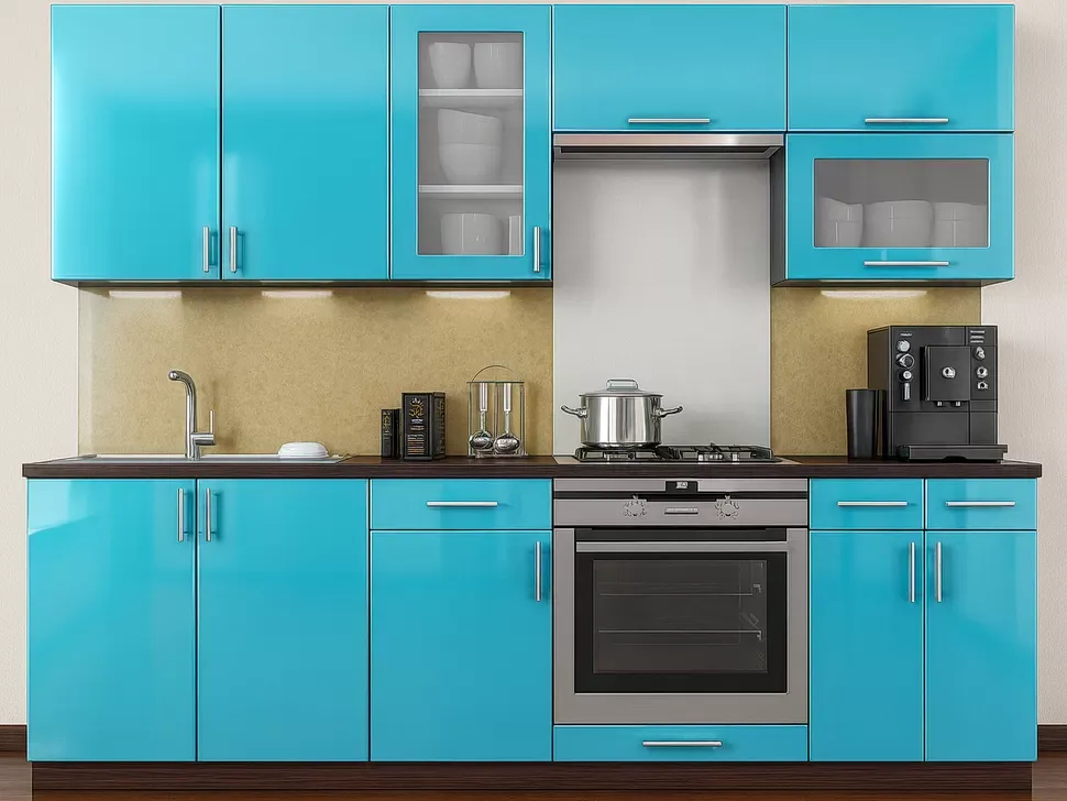 Голубая кухня с витриной Color-MIX VIP-Master 2.4 метра