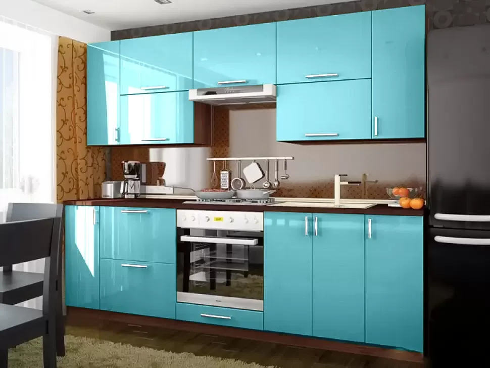 Голубая кухня-глянец Color-MIX VIP-Master 2.4 метра