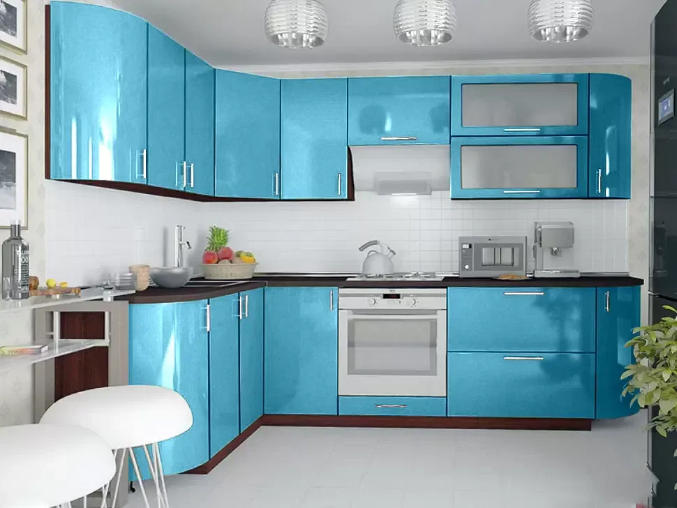 Голубая металлик угловая кухня Color-MIX VIP-Master 2700x1700