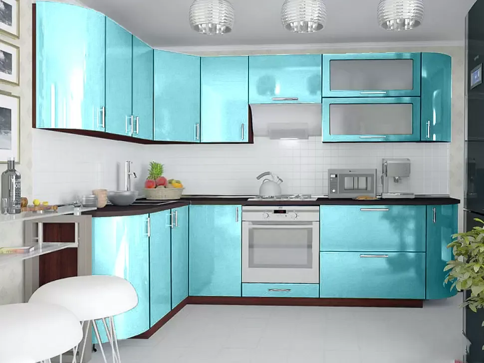 Голубая металлик угловая кухня Color-MIX VIP-Master 2700x1700