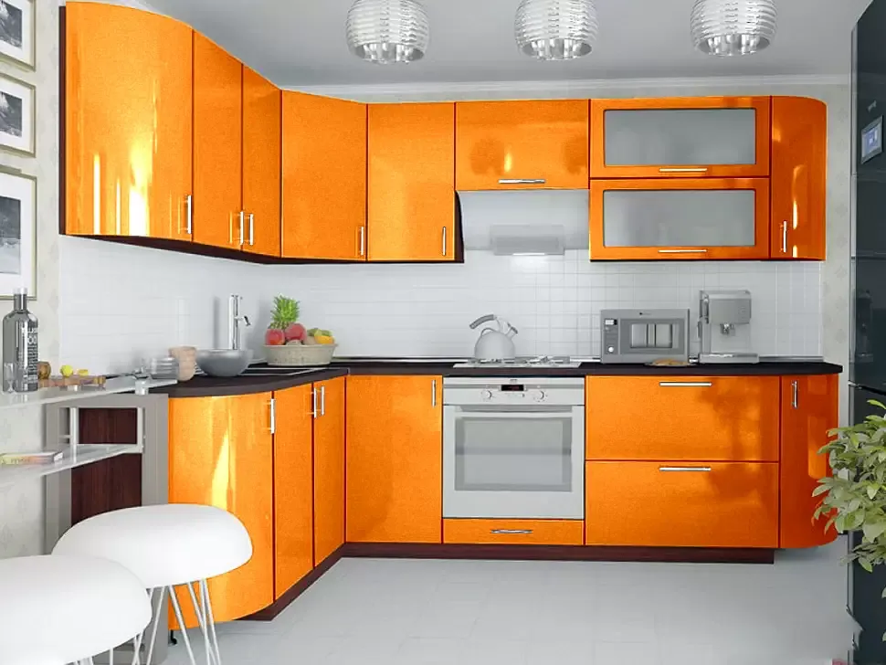 Оранжевая металлик угловая кухня Color-MIX VIP-Master 2700x1700