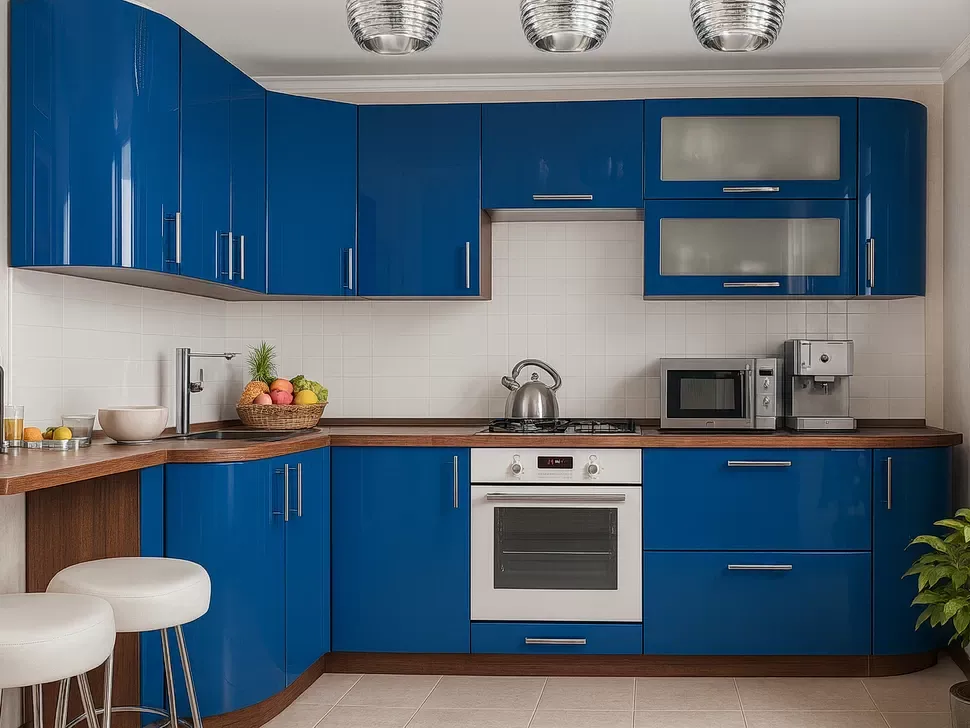 Синяя металлик угловая кухня Color-MIX VIP-Master 2700x1700
