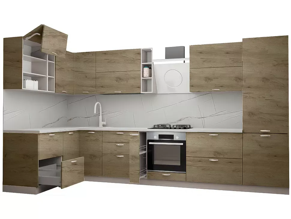 LuxeForm 28 Мм Дуб Крафт Сірий Кутова кухня 3,8×1,7 м ДСП фасади Рост