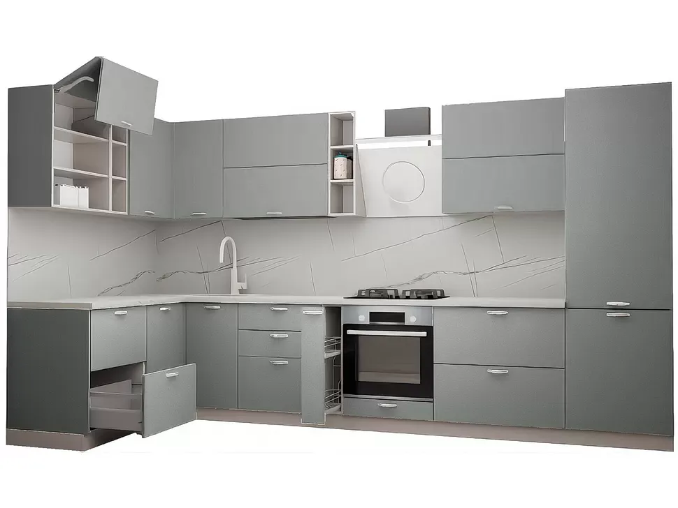LuxeForm 38 Мм Шиншилла Кутова кухня 3,8×1,7 м ДСП фасади Рост