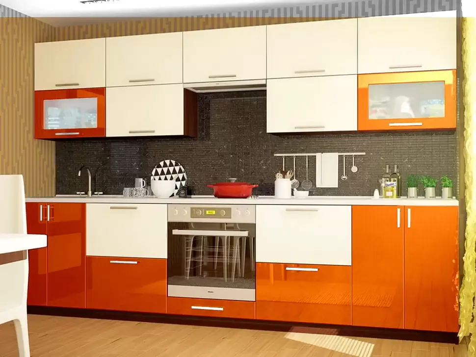 Двухцветная бело-оранжевая прямая кухня Color-MIX VIP-Master 3 метра Двухцветная бело-оранжевая прямая кухня Color-MIX VIP-Master 3 метра