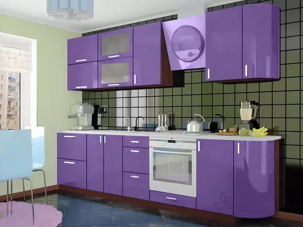 Фиолетовая радиусная кухня Колор-МИКС ВИП-Мастер 3 метра