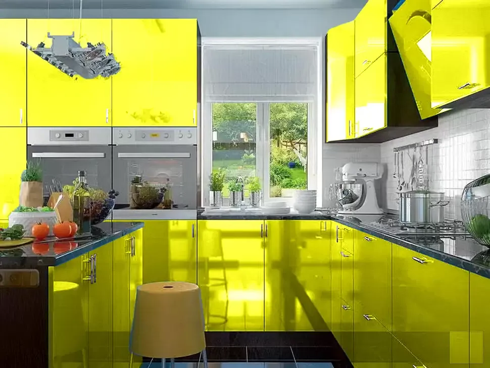 Желтая угловая кухня с островом Color-MIX VIP-Master 3200x2140x2800