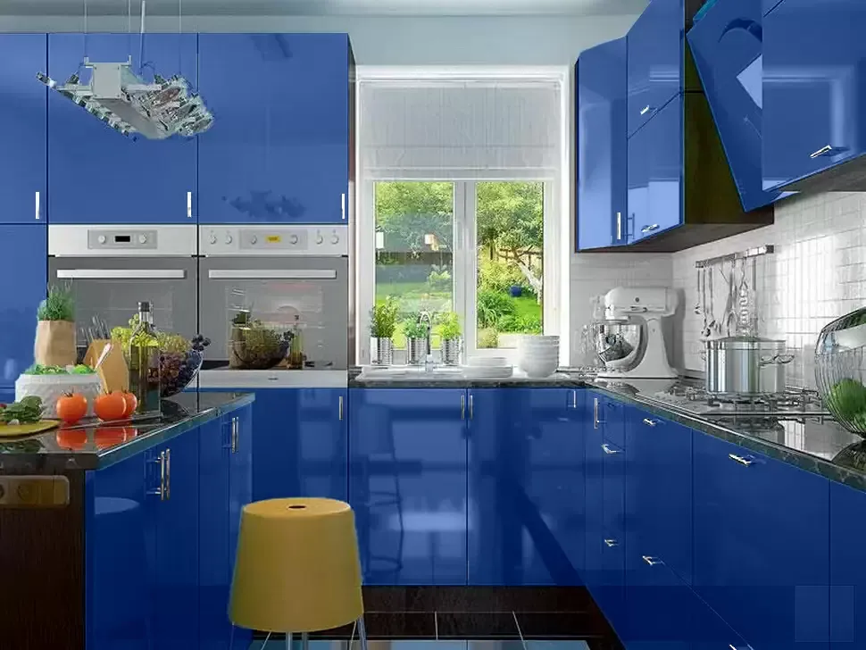 Синяя угловая кухня с островом Color-MIX VIP-Master 3200x2140x2800