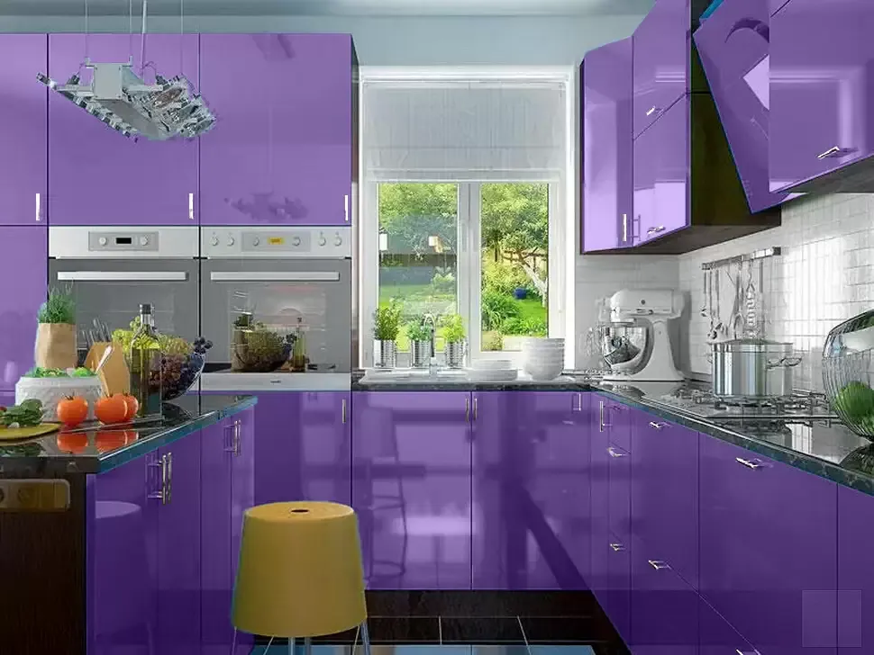 Фиолетовая угловая кухня с островом Color-MIX VIP-Master 3200x2140x2800