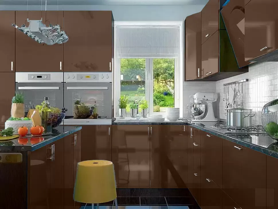 Голубая угловая кухня с островом Color-MIX VIP-Master 3200x2140x2800