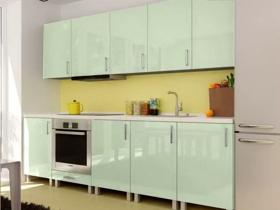 Салатовая прямая кухня ВИП-Мастер Марго кашемир 3 метра, на ножках