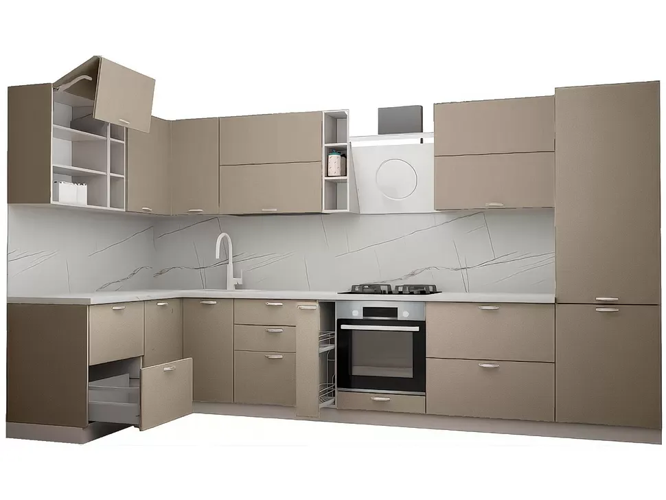 LuxeForm 38 Мм Мокко Кутова кухня 3,8×1,7 м МДФ фасади Acryl LuxeForm Рост