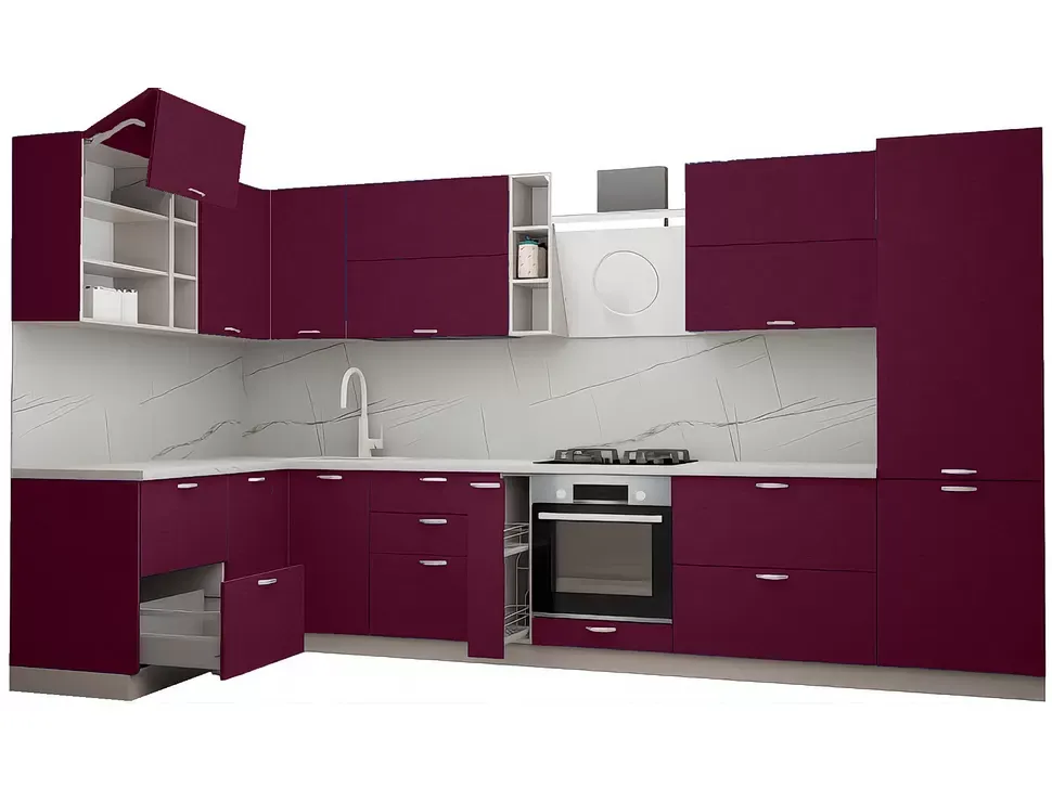 LuxeForm 38 Мм Сливовий Кутова кухня 3,8×1,7 м МДФ фасади Acryl LuxeForm Рост