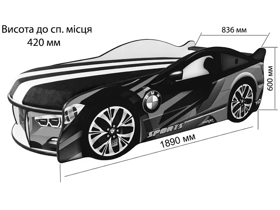 Детская кровать машина Mercedes Black Space 07 Viorina DEKO Мерседес черный – детали изделия