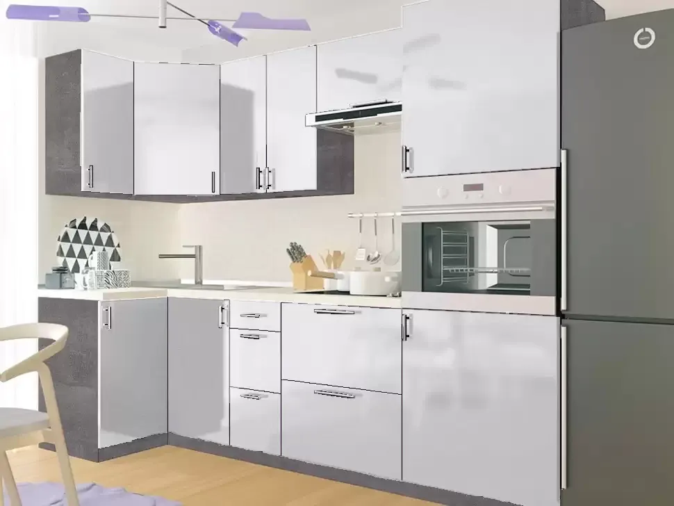 Бетон Лайт Кутова кухня Мода 2,6×1,0 м (з пеналом) Віп-Майстер Бетон Лайт Кутова кухня Мода 2,6×1,0 м (з пеналом) Віп-Майстер