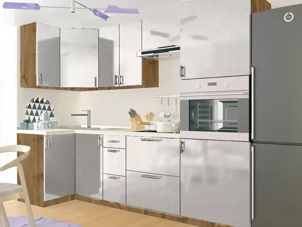 Дуб Аппалачі Срібло NEW Металік Кутова кухня Мода 2,6×1,0 м (з пеналом) Віп-Майстер Дуб Аппалачі Срібло NEW Металік Кутова кухня Мода 2,6×1,0 м (з пеналом) Віп-Майстер