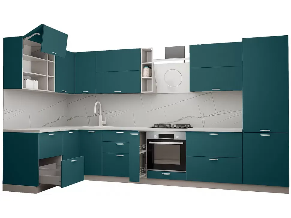 LuxeForm 38 Мм Аквамарин Кутова кухня 3800х1700 мм МДФ фасади Idea LuxeForm Рост