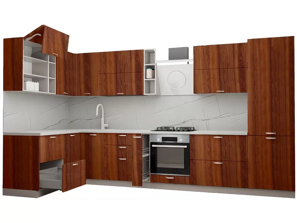 LuxeForm 38 Мм Дуб Карамель Кутова кухня 3800х1700 мм МДФ фасади Idea LuxeForm Рост